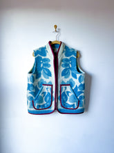 Load image into Gallery viewer, One-of-a-Kind: Ukrainian Blue Floral Wool Blanket Vest (L/XL)
