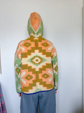 Load image into Gallery viewer, One-of-a-Kind: Geometric Floral Ukrainian Blanket Hooded Flora Jacket (M)
