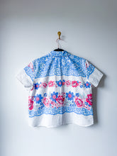 Load image into Gallery viewer, One-of-a-Kind: Aqua/Pink/Blue Floral Vintage Tablecloth Shaftsbury Shirt (S)
