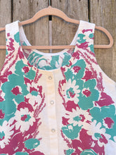 Load image into Gallery viewer, One-of-a-Kind: Vintage purple and teal Floral Tablecloth Pearl Snap Tank (S)
