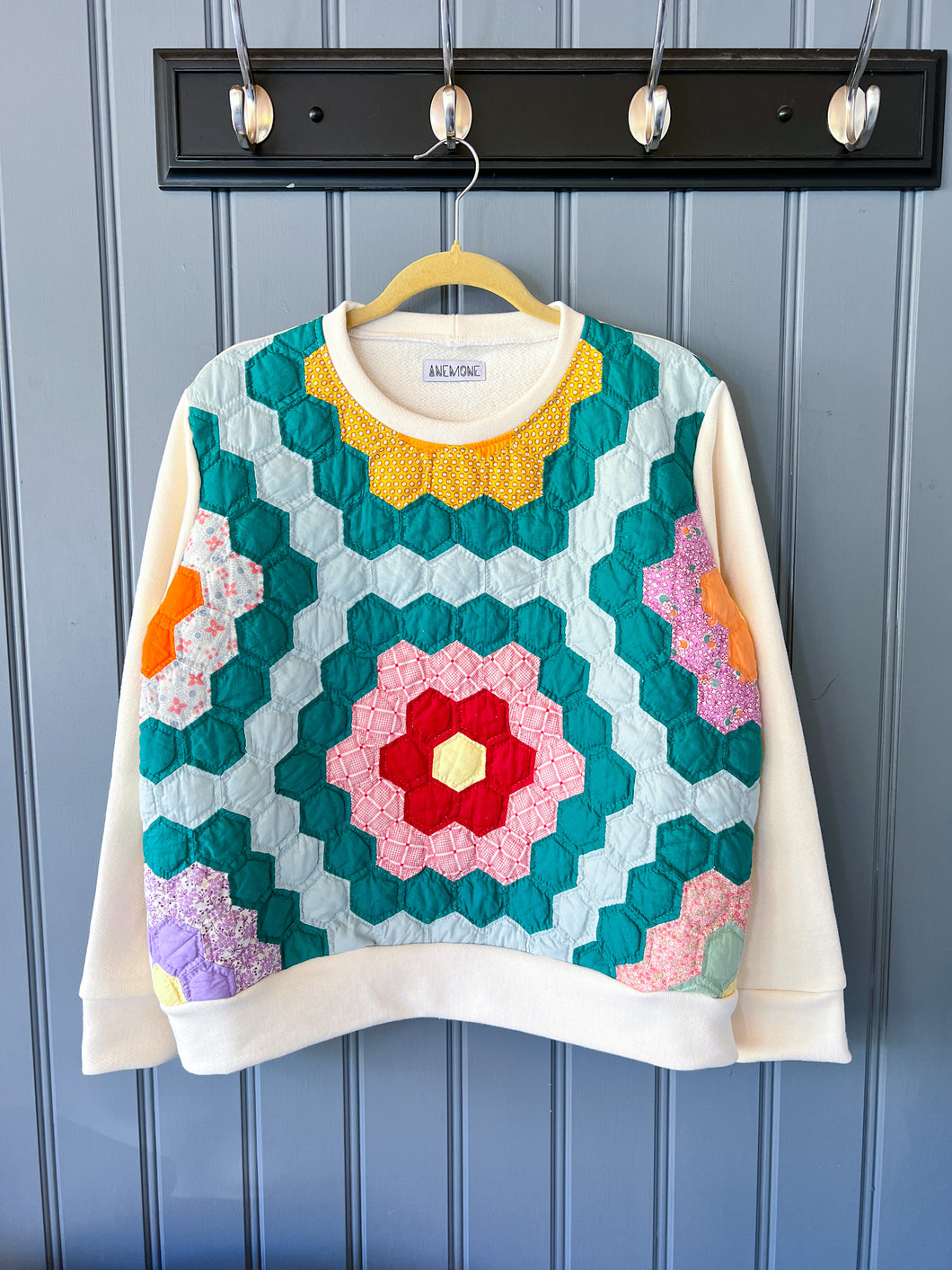 One-of-a-Kind: Grandmother's Flower Garden French Terry Pullover (XL)