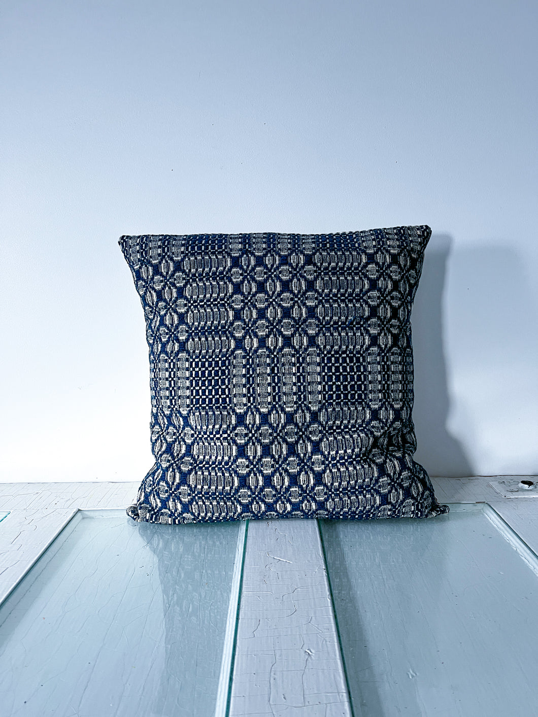 One-of-a-Kind: Navy and Cream Coverlet Throw Pillow Cover #2