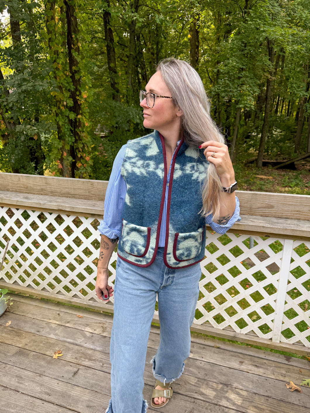 One-of-a-Kind: Sapphire Floral Vintage Blanket Vest (XS-M)