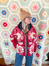 Load image into Gallery viewer, One-of-a-Kind: Fuchsia Floral Ukrainian Blanket Hooded Flora Jacket (L)
