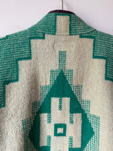 Load image into Gallery viewer, One-of-a-Kind: Geometric Green Ukrainian Wool Blanket Flora Jacket (L)
