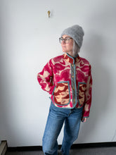 Load image into Gallery viewer, One-of-a-Kind: Burgundy and Rust Colorblock Floral Wool Ukrainian Blanket Flora Jacket (S)
