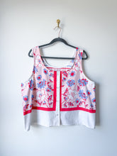 Load image into Gallery viewer, One-of-a-Kind: Vintage Periwinkle Floral Tablecloth Pearl Snap Tank (L)
