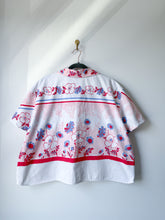 Load image into Gallery viewer, One-of-a-Kind: Vintage Periwinkle Floral Tablecloth Shaftsbury Shirt (L)
