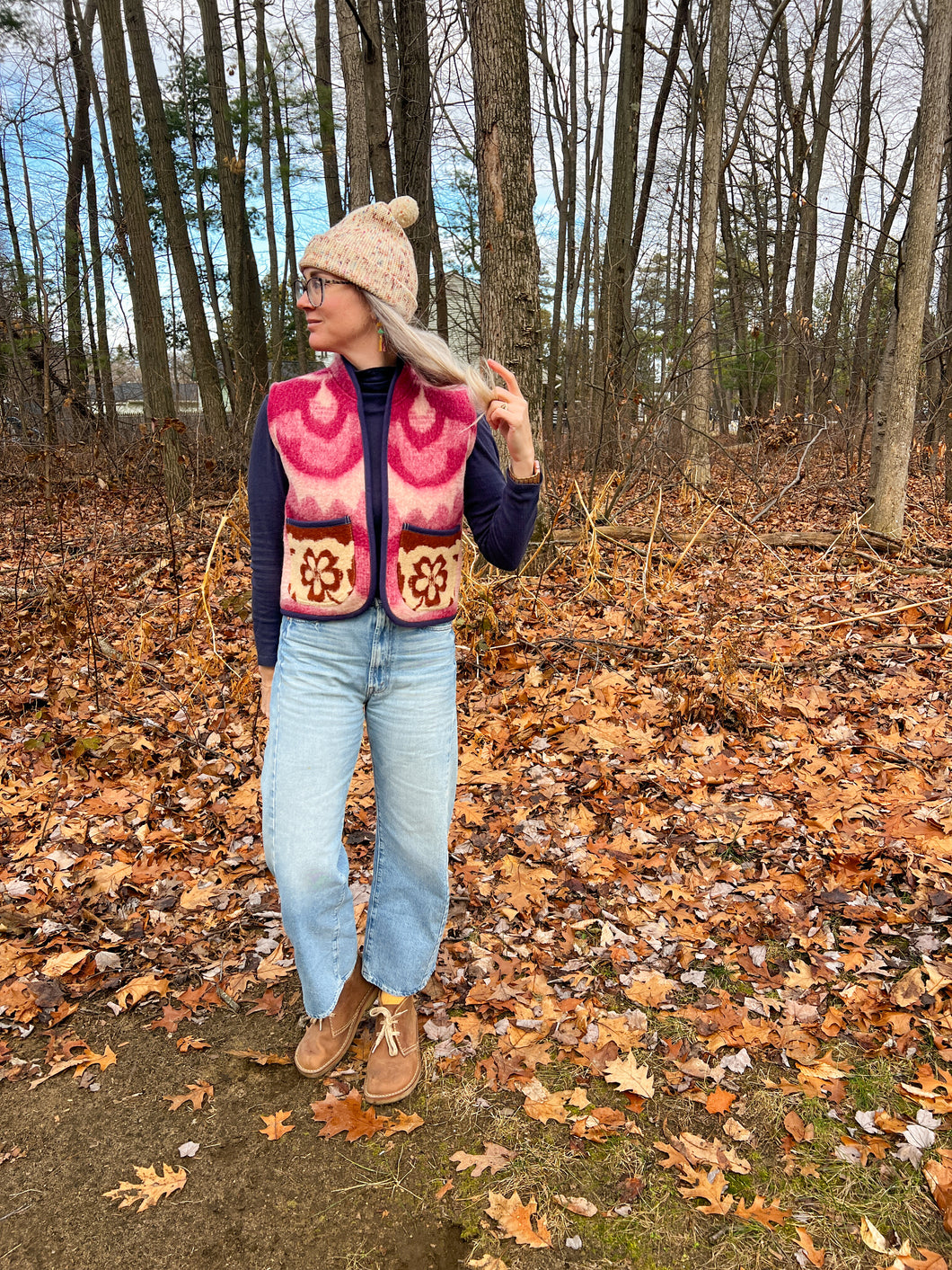 One-of-a-Kind: Ukrainian Floral Wool Blanket Colorblock Cropped Vest (XS-S)