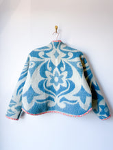 Load image into Gallery viewer, One-of-a-Kind: Blue Floral Ukrainian Blanket Flora Jacket (S)
