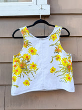 Load image into Gallery viewer, One-of-a-Kind: Vintage Yellow Daisy Tablecloth Turnaround Tank (S)
