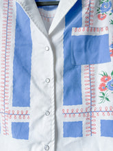 Load image into Gallery viewer, One-of-a-Kind: Vintage Pink and blue Floral Tablecloth Shaftsbury Shirt (S)
