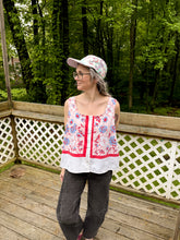 Load image into Gallery viewer, One-of-a-Kind: Vintage Periwinkle Floral Tablecloth Pearl Snap Tank (L)
