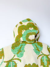 Load image into Gallery viewer, One-of-a-Kind: Green and Tan Floral Ukrainian Blanket Hooded Flora Jacket (S)
