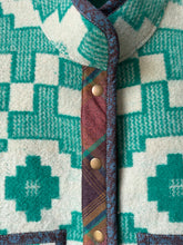 Load image into Gallery viewer, One-of-a-Kind: Geometric Green Ukrainian Wool Blanket Flora Jacket (L)
