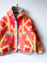 Load image into Gallery viewer, One-of-a-Kind: Geometric Ukrainian Blanket Hooded Flora Jacket (M)

