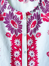 Load image into Gallery viewer, One-of-a-Kind: Vintage Cherry Red and Purple Floral Tablecloth Pearl Snap Tank (S)
