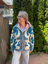 Load image into Gallery viewer, One-of-a-Kind: Blue Ukrainian Blanket Hooded Flora Jacket (M)
