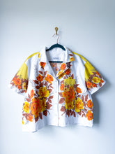 Load image into Gallery viewer, One-of-a-Kind: Vintage Autumn Rose Tablecloth Shaftsbury Shirt (L)
