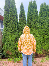 Load image into Gallery viewer, One-of-a-Kind: Orange and Green Floral Ukrainian Blanket Hooded Flora Jacket (L)
