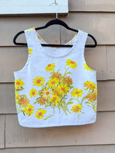 Load image into Gallery viewer, One-of-a-Kind: Vintage Yellow Daisy Tablecloth Turnaround Tank (S)
