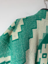 Load image into Gallery viewer, One-of-a-Kind: Geometric Green Ukrainian Wool Blanket Flora Jacket (L)
