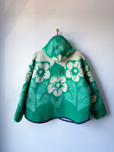 Load image into Gallery viewer, One-of-a-Kind: Green Floral Ukrainian Blanket Hooded Flora Jacket (L)
