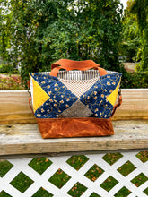 Load image into Gallery viewer, One-of-a-Kind: Yellow and Indigo Leaf Project Bag (with detachable strap)
