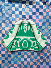 Load image into Gallery viewer, One-of-a-Kind: Kelly Green Geometric Floral Wool Blanket Vest (XS-M)
