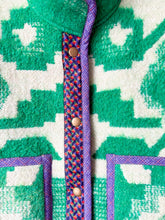 Load image into Gallery viewer, One-of-a-Kind: Green Geometric Floral Ukrainian Blanket Flora Jacket (S)
