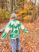 Load image into Gallery viewer, One-of-a-Kind: Green Floral Ukrainian Blanket Flora Jacket (L)
