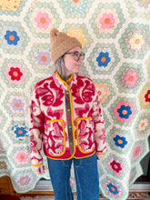 Load image into Gallery viewer, One-of-a-Kind: Fuchsia Floral Ukrainian Wool Blanket Flora Jacket (M)
