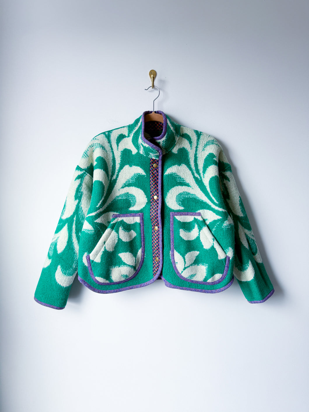 One-of-a-Kind: Green Floral Ukrainian Blanket Flora Jacket (S)
