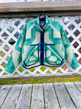 Load image into Gallery viewer, One-of-a-Kind: Kelly Green Floral Ukrainian Wool Blanket Flora Jacket (S)
