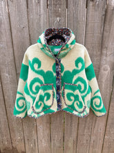 Load image into Gallery viewer, One-of-a-Kind: Green Floral Ukrainian Blanket Flora Jacket (M)
