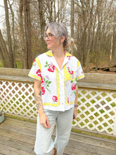 Load image into Gallery viewer, One-of-a-Kind: Sunshine Floral Vintage Tablecloth Shaftsbury Shirt (M)

