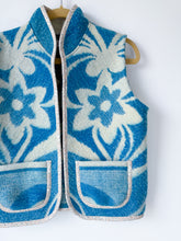 Load image into Gallery viewer, One-of-a-Kind: Ukrainian Blue Floral Vintage Blanket Vest (XS-M)
