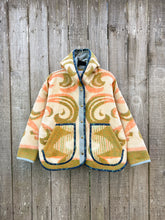 Load image into Gallery viewer, One-of-a-Kind: Orange and Green Floral Ukrainian Blanket Hooded Flora Jacket (L)
