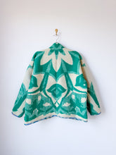 Load image into Gallery viewer, One-of-a-Kind: Green Floral Ukrainian Blanket Flora Jacket (L)
