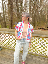 Load image into Gallery viewer, One-of-a-Kind: Tutti Blue Frutti Vintage Tablecloth Shaftsbury Shirt (S)
