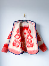 Load image into Gallery viewer, One-of-a-Kind: Coral Orange Floral Ukrainian Blanket Flora Jacket (L)
