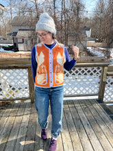 Load image into Gallery viewer, One-of-a-Kind: Tangerine Floral Wool Blanket Snap Front Vest (M)
