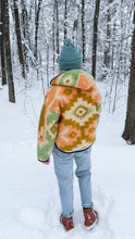 Load image into Gallery viewer, One-of-a-Kind: Geometric Floral Ukrainian Blanket Hooded Flora Jacket (M)
