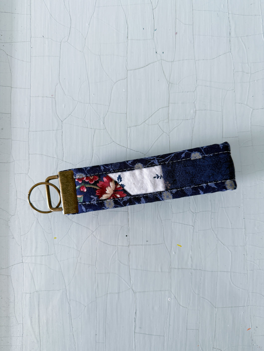One-of-a-Kind: Deep Blue Floral Border Key Fob