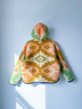 Load image into Gallery viewer, One-of-a-Kind: Geometric Floral Ukrainian Blanket Hooded Flora Jacket (M)
