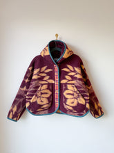 Load image into Gallery viewer, One-of-a-Kind: Plum and Tan Floral Ukrainian Blanket Hooded Flora Jacket (S)
