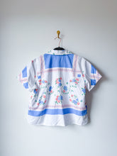 Load image into Gallery viewer, One-of-a-Kind: Vintage Pink and blue Floral Tablecloth Shaftsbury Shirt (S)
