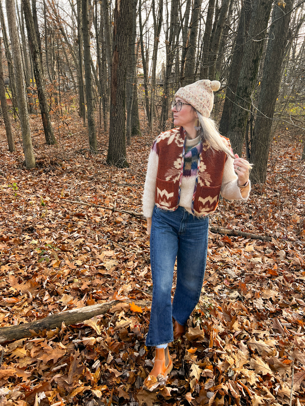 One-of-a-Kind: Ukrainian Floral Wool Blanket Cropped Vest (XS-S)