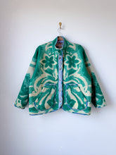 Load image into Gallery viewer, One-of-a-Kind: Green Floral Ukrainian Blanket Flora Jacket (L)

