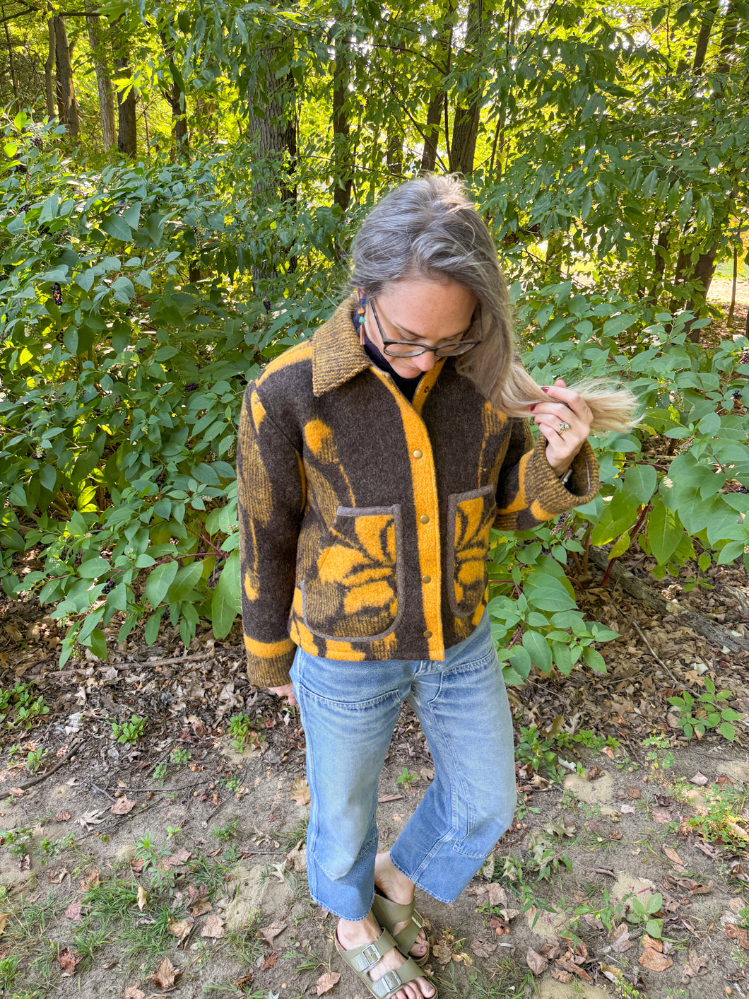 One-of-a-Kind: Bark and Goldenrod Wool Blanket Cropped Chore Coat (M)